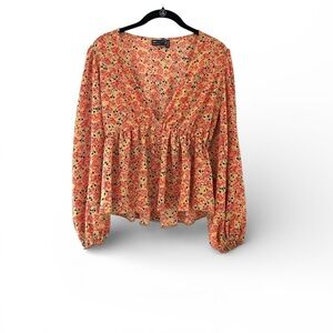 ASOS Floral V Neck Cinched Waist Blouse Size 6